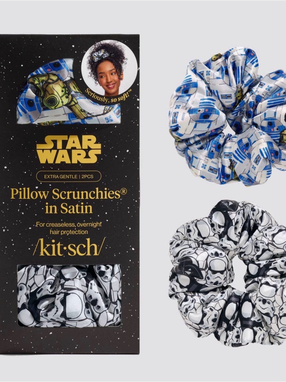 Star Wars Satin Pillow Scrunchies - Blue R2-D2 & Black Stormtrooper